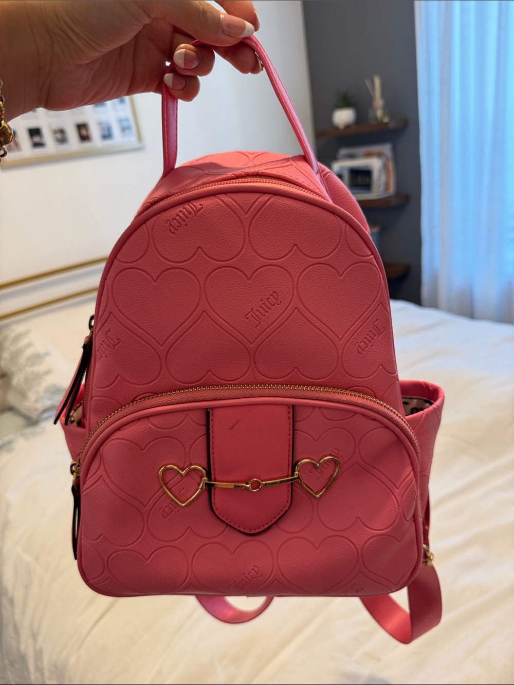Juicy Couture Coral Pink Heart-Embossed Mini Backpack